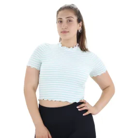 Women's Striped Casual Crop Top,Green/White