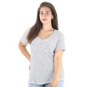 Women's Striped V-Neck Top,Black/White