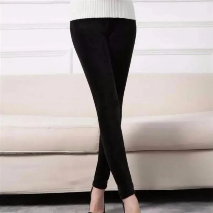 YRRETY Winter Leggings Knitting Velvet Casual High Elastic Waist Thicken Double Layer Warm Skinny Women Black Gray Solid Pants