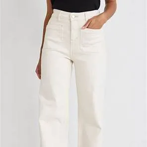 Zoey High Rise Wide Leg Pocket Jean - Ecru -