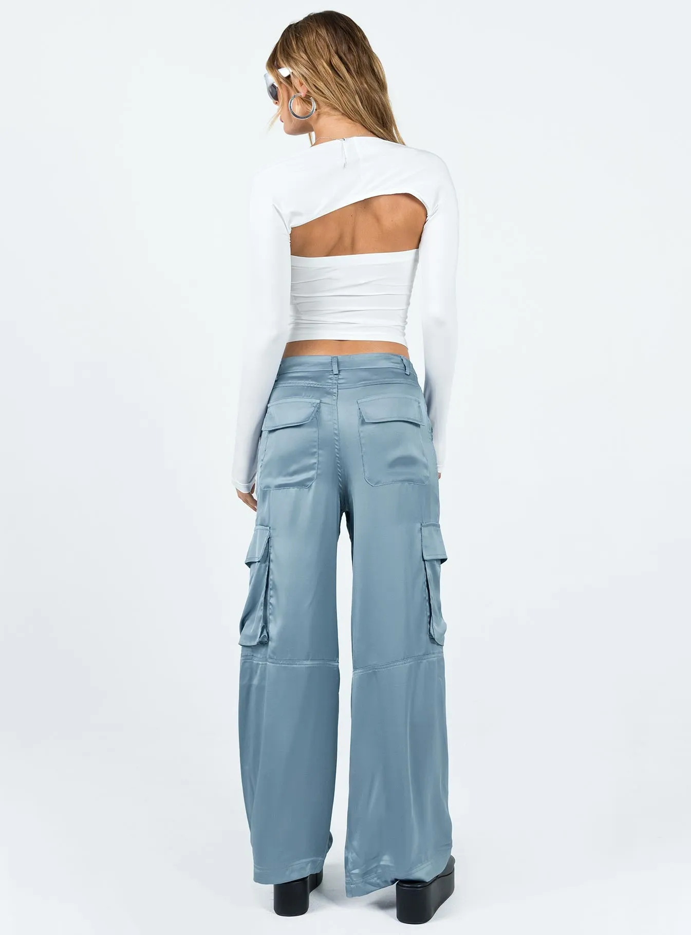 Zora Satin Cargo Pant Blue