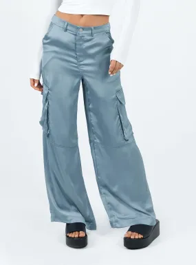 Zora Satin Cargo Pant Blue